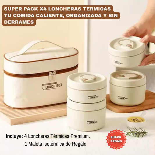 PACK LUNCHBOX®: 4 Loncheras Térmicas + ¡Maleta+Cubiertos gratis!