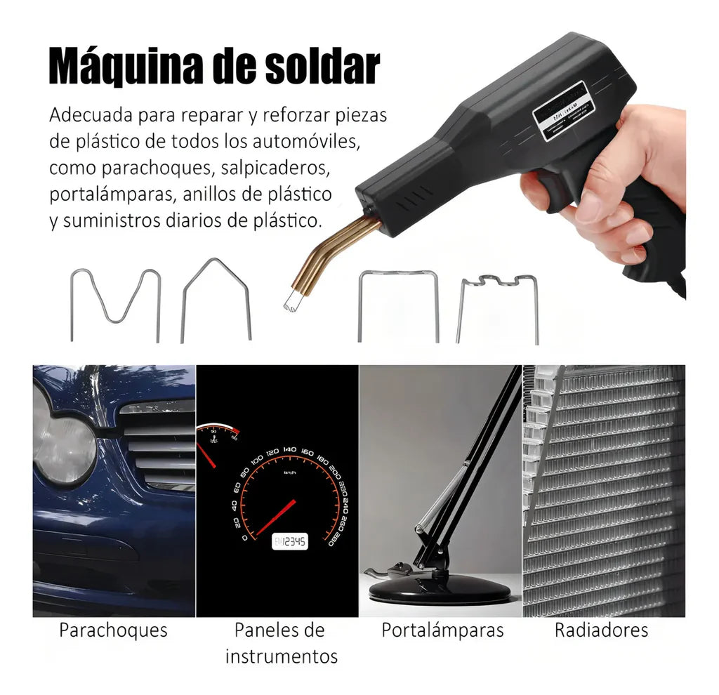 KIT SOLDADOR DE PLÁSTICOS PROFESIONAL + 600 grapas + Pinzas + Cutter ¡Gratis!