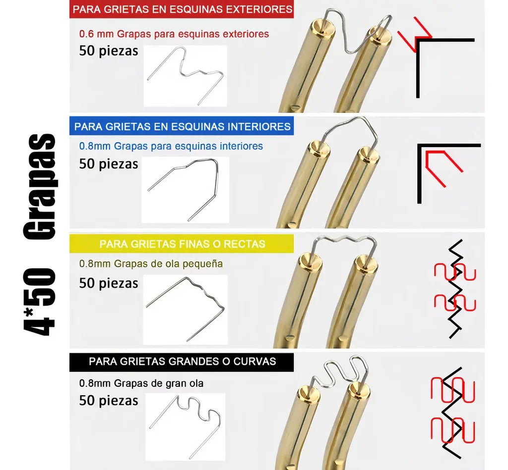 KIT SOLDADOR DE PLÁSTICOS PROFESIONAL + 600 grapas + Pinzas + Cutter ¡Gratis!