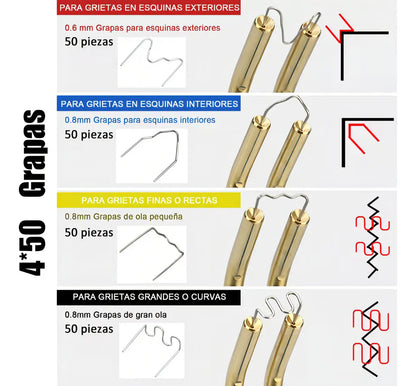 KIT SOLDADOR DE PLÁSTICOS PROFESIONAL + 600 grapas + Pinzas + Cutter ¡Gratis!