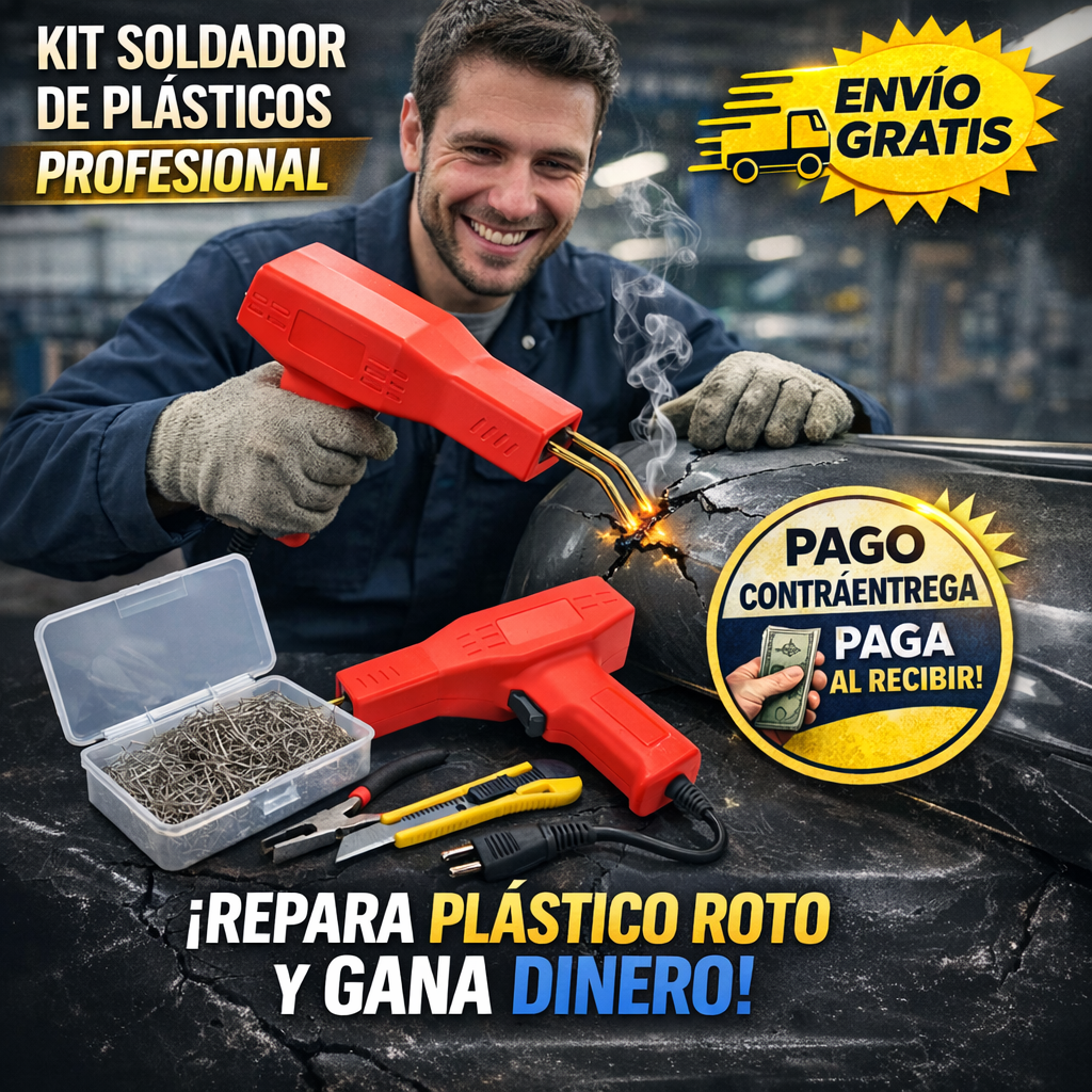 KIT SOLDADOR DE PLÁSTICOS PROFESIONAL + 600 grapas + Pinzas + Cutter ¡Gratis!