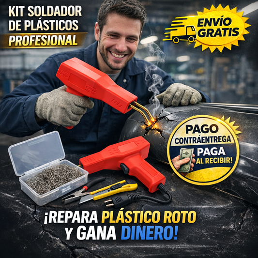 KIT SOLDADOR DE PLÁSTICOS PROFESIONAL + 600 grapas + Pinzas + Cutter ¡Gratis!