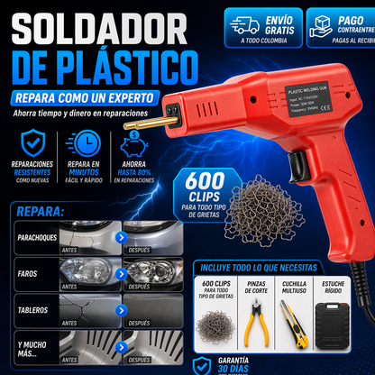 KIT SOLDADOR DE PLÁSTICOS PROFESIONAL + 600 grapas + Pinzas + Cutter ¡Gratis!