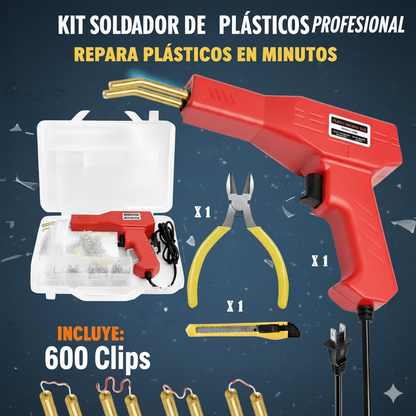 KIT SOLDADOR DE PLÁSTICOS PROFESIONAL + 600 grapas + Pinzas + Cutter ¡Gratis!