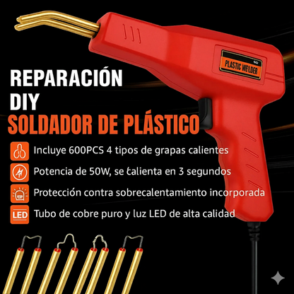 KIT SOLDADOR DE PLÁSTICOS PROFESIONAL + 600 grapas + Pinzas + Cutter ¡Gratis!