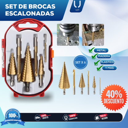 SET DE BROCAS ESCALONADAS X 6 perfora varios diámetros sin cambiar broca